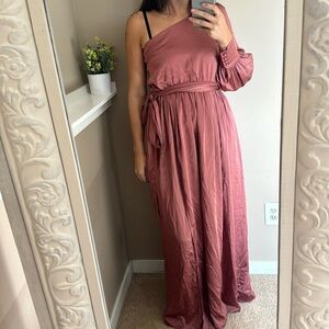 Pink wedding guest dress one shoulder